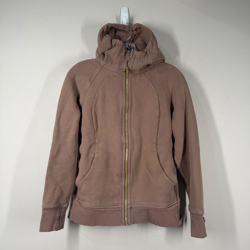Lululemon Scuba Full Zip Hoodie Mauve Brown Gold Zipper Women Size 8/10